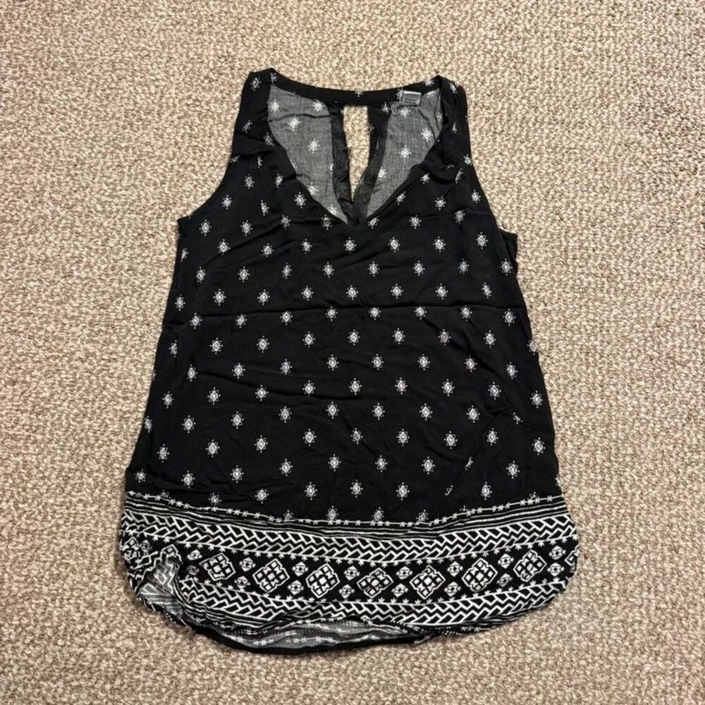 Old Navy Black Aztec Print Tank Top Keyhole Back Extra Small Tall